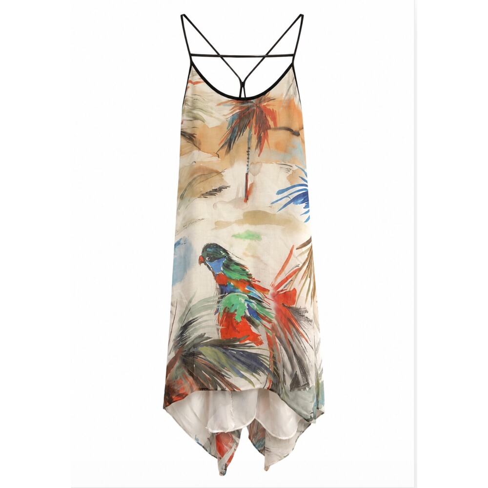 Milly Bird Parrot Print Silk Blend Tank Top Lined Size 2 Flowy Sexy Tropical